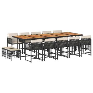 vidaXL 15-cz. zestaw mebli ogrodowych z poduszkami, czarny, rattan PE