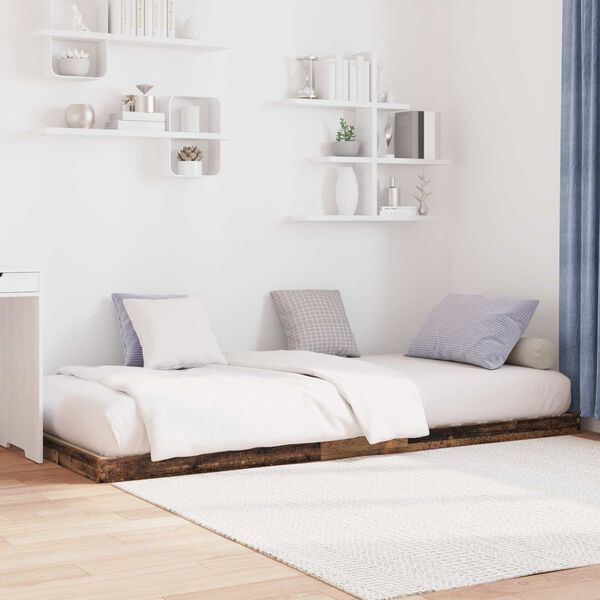 vidaXL Stelaż ł&oacute;żkowy Stare drewno 90 x 190 cm Materiał drewnopochodny