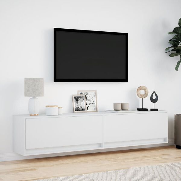 vidaXL Ścienna szafka pod TV, z LED, biała, 180x31x38 cm