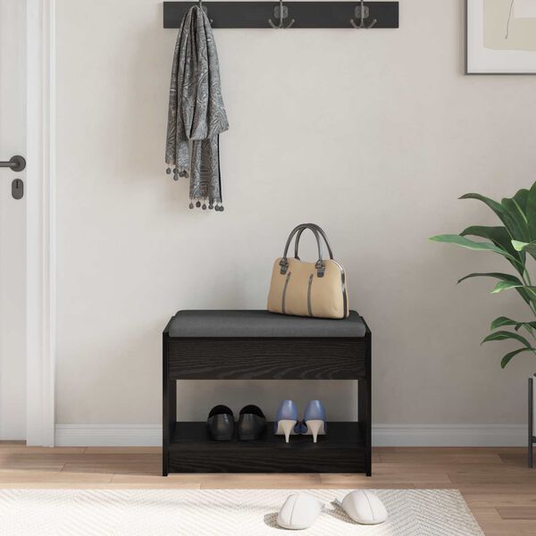 vidaXL Ławka w przedpokoju z poduszką Czarny Dąb 63 x 38 x 45 cm
