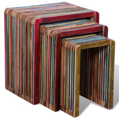 vidaXL Zestaw 3 stolików wsuwanych pod siebie, kolorowe drewno tekowe