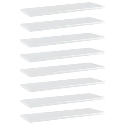 vidaXL Półki na książki, 8 szt., wysoki połysk, białe, 60x20x1,5 cm