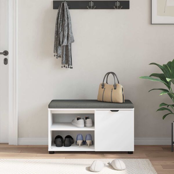 vidaXL Ławka w przedpokoju z poduszką z p&oacute;łką Biały 80 x 38 x 46 cm