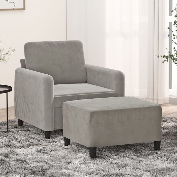 vidaXL Fotel z podn&oacute;żkiem, jasnoszary, 60 cm, obity aksamit