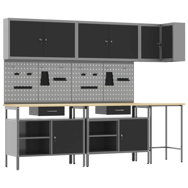 vidaXL Zestaw szafek roboczych z szufladą 10 pcs Czarny i szary