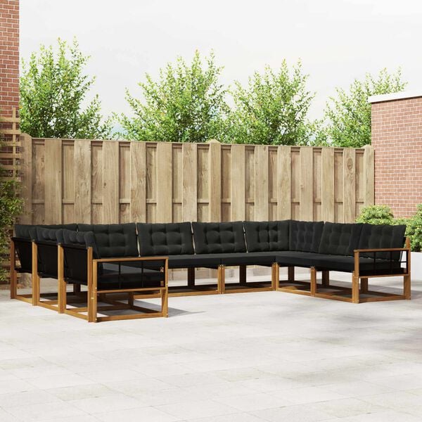 vidaXL Zestaw sof na zewnątrz z poduszką 9 pcs Naturalny i czarny