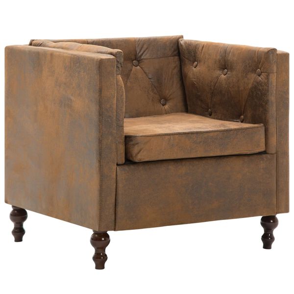 vidaXL Fotel, brązowy, tkanina stylizowana na zamsz