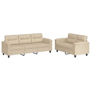 vidaXL 2-cz. komplet wypoczynkowy z poduszkami, kremowy, mikrofibra