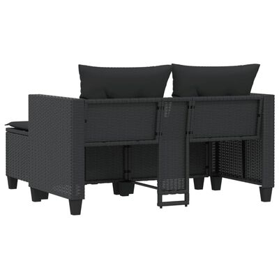 vidaXL 2-osobowa sofa ogrodowa z podnóżkami, czarna, polirattan