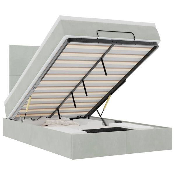vidaXL Rama ł&oacute;żka otomana z materacami, szara, 120x190 cm, aksamit