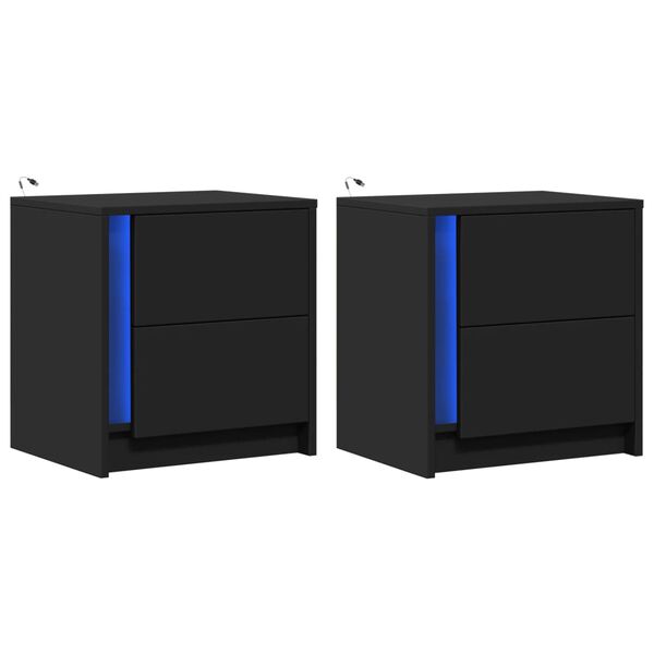 vidaXL Szafki nocne z LED, 2 szt., czarne, materiał drewnopochodny