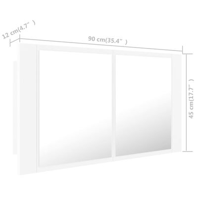 vidaXL Szafka łazienkowa z lustrem i LED, biała, 90x12x45 cm, akryl