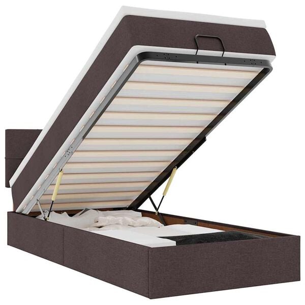 vidaXL Ł&oacute;żko otomana z materacem i LED ciemnobrązowy 90x200 cm tkanina