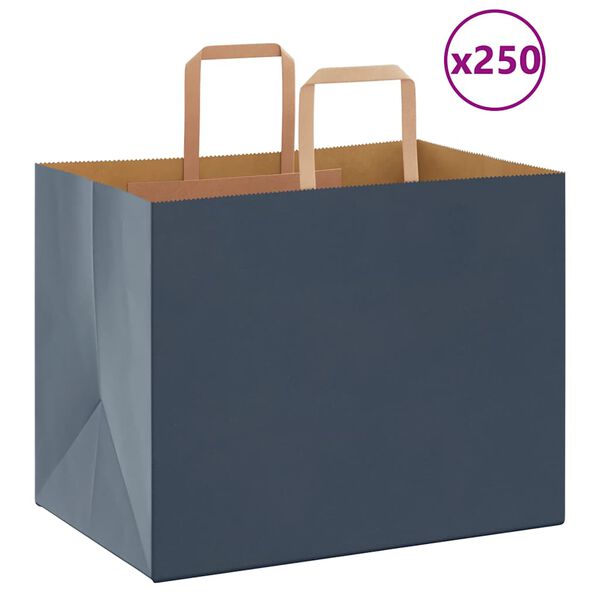 vidaXL Torby papierowe 250 szt. z uchwytami Niebieskie 32x22x24 cm