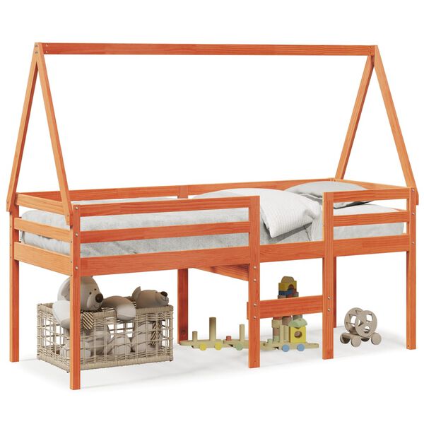 vidaXL Wysokie łóżko z dachem, woskowy brąz, 90x200 cm, drewno sosnowe