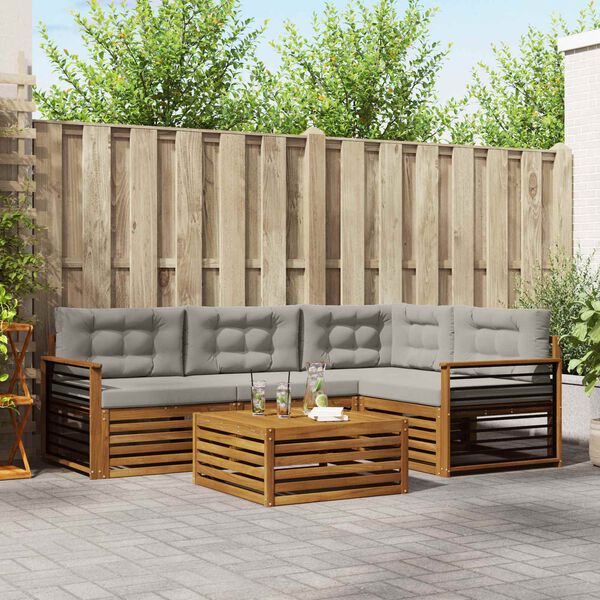 vidaXL Zestaw sof na zewnątrz z poduszką 5 pcs Naturalny i Jasny Szary