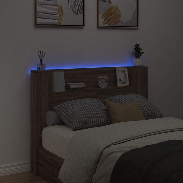 vidaXL Zagł&oacute;wek Ze LED Lights Brązowy dąb 140 x 16,5 x 103,5 cm