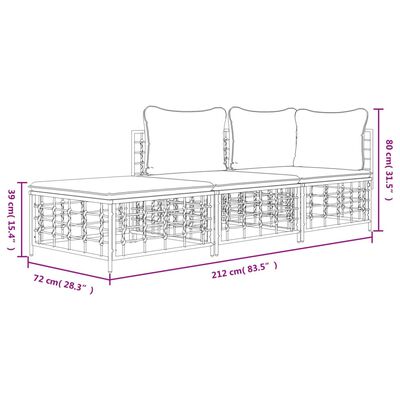 vidaXL 3-cz. zestaw wypoczynkowy do ogrodu, z poduszkami, antracytowy