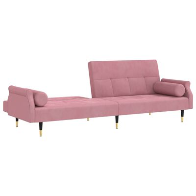 vidaXL Rozkładana kanapa z poduszkami, różowa, obita aksamitem
