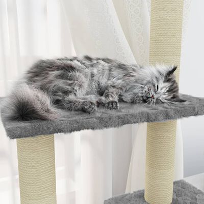 vidaXL Drapak dla kota ze słupkami sizalowymi, jasnoszary, 155 cm