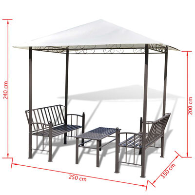 vidaXL Pawilon ogrodowy ze stołem i ławkami, 2,5 x 1,5 x 2,4 m