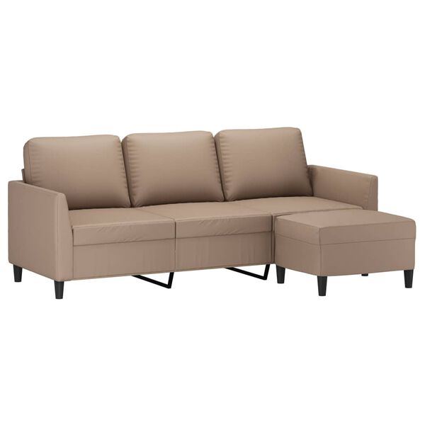 vidaXL 3-osobowa sofa z podn&oacute;żkiem, cappuccino, 180 cm, sztuczna sk&oacute;ra