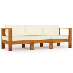 vidaXL 3-osobowa sofa ogrodowa z kremowymi poduszkami, drewno akacjowe