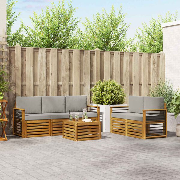 vidaXL Zestawy sof 6 pcs Naturalny i Jasny Szary Lite Drewno Akacji