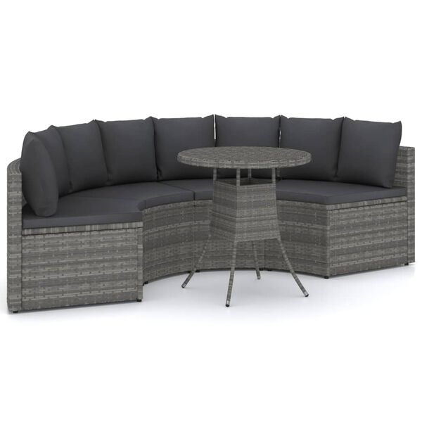 vidaXL 5-częściowa sofa do ogrodu, z poduszkami, polirattan, szara