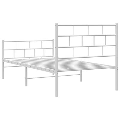 vidaXL Metalowa rama łóżka z wezgłowiem i zanóżkiem, biała, 107x203 cm