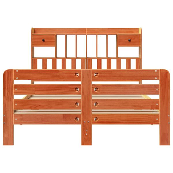 vidaXL Ł&oacute;żko z regałem, bez materaca, 150x200 cm, lite drewno sosnowe