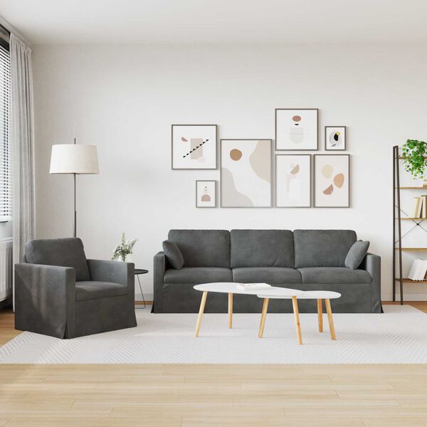 vidaXL Zestaw Sof 2 pcs Ciemnoszary 228 x 78 x 80 cm Aksamit