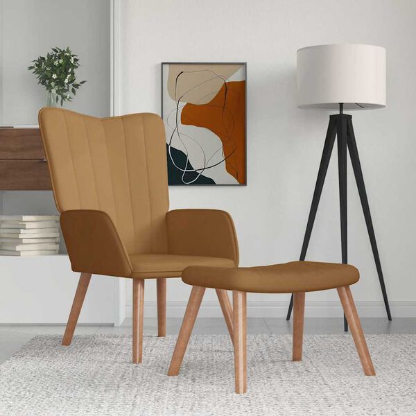 vidaXL Fotel z podn&oacute;żkiem, brązowy, obity aksamitem