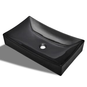vidaXL Umywalka ceramiczna prostokątna czarna
