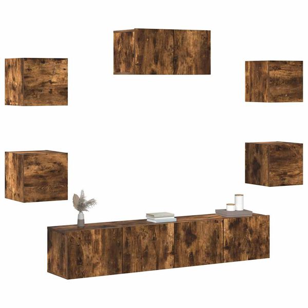 vidaXL Zestaw 7 szafek TV, przydymiony dąb, materiał drewnopochodny