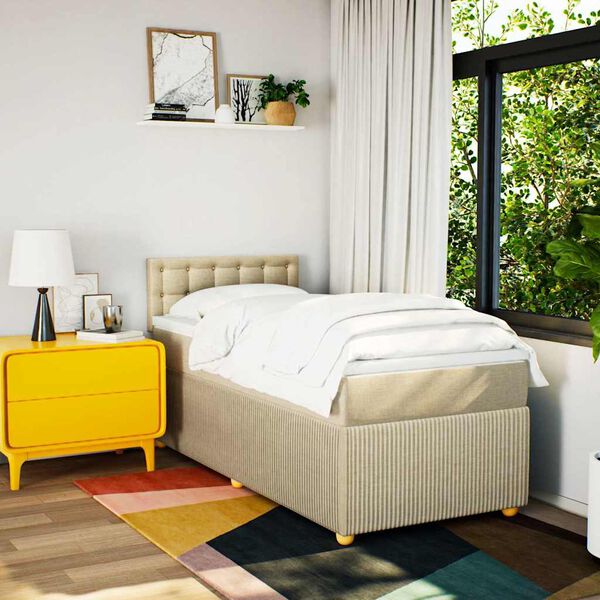 vidaXL Ł&oacute;żko kontynentalne z materacem, kremowe, tkanina, 80x200 cm