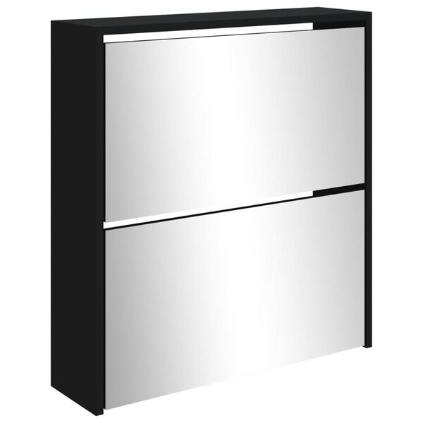 vidaXL Szafka na buty z lustrem i 2 szufladami, czarna, 63x17x67 cm