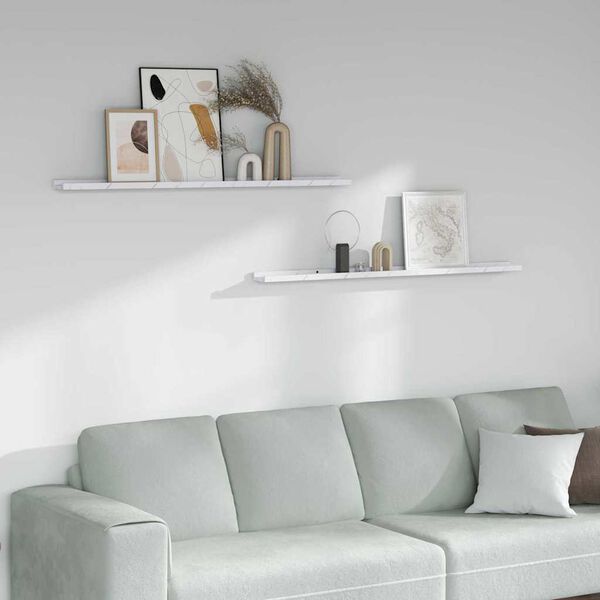 vidaXL P&oacute;łka ścienna z p&oacute;łką 2 pcs Biały marmur 115 x 9 x 3 cm
