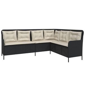 vidaXL Narożna sofa ogrodowa z poduszkami, czarny polirattan