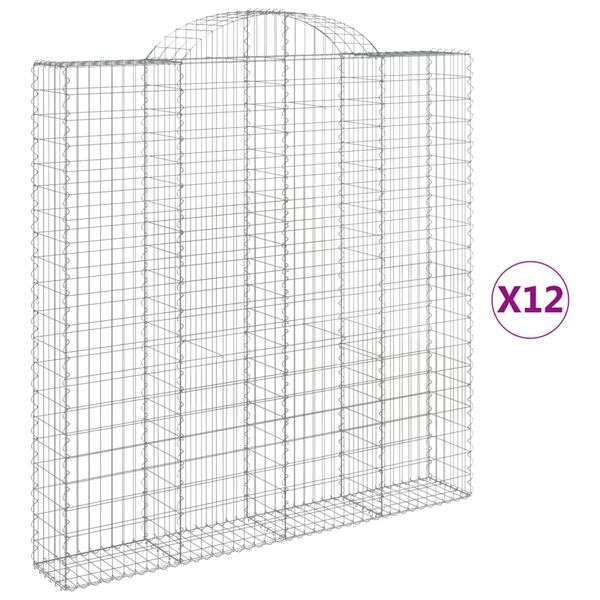 vidaXL Kosze gabionowe, 12 szt, 200x30x200/220cm, galwanizowane żelazo