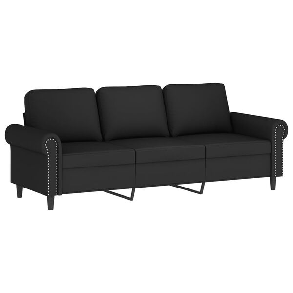 vidaXL 3-osobowa sofa z podnóżkiem, czarna, 180 cm, aksamit
