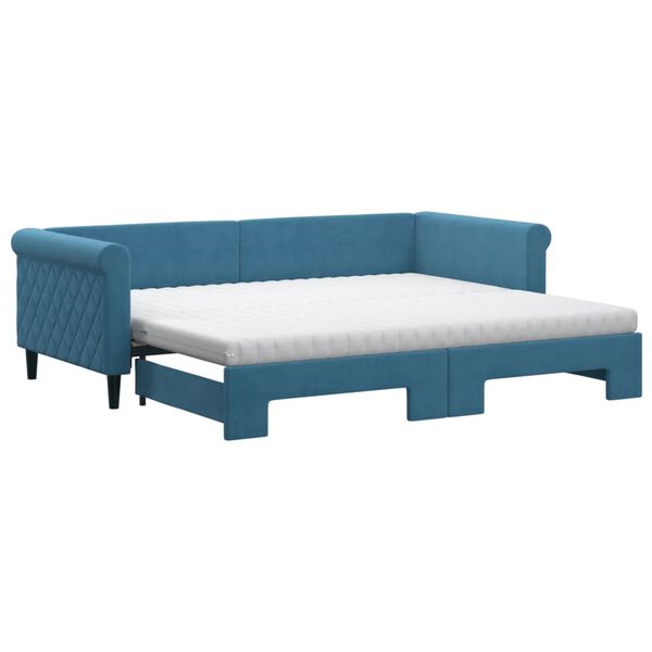 vidaXL Sofa rozsuwana z materacami, niebieska, 90x200 cm, aksamit