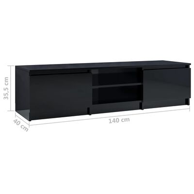 vidaXL Szafka pod TV, wysoki połysk, czarna, 140x40x35,5 cm