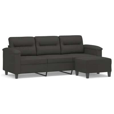 vidaXL 3-os. sofa z podnóżkiem, ciemnoszara, 180 cm, obita mikrofibrą