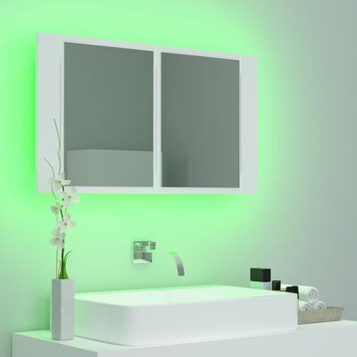 vidaXL Szafka łazienkowa z lustrem i LED, biała, 80x12x45 cm, akryl