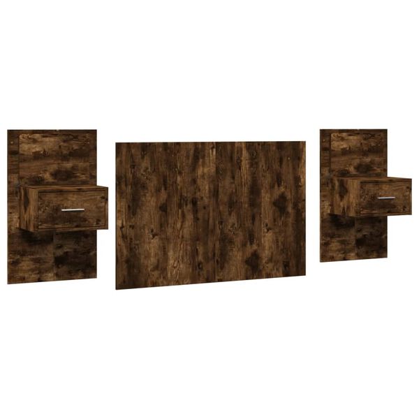 vidaXL Wezgłowie ł&oacute;żka z szafkami, przydymiony dąb, 120 cm