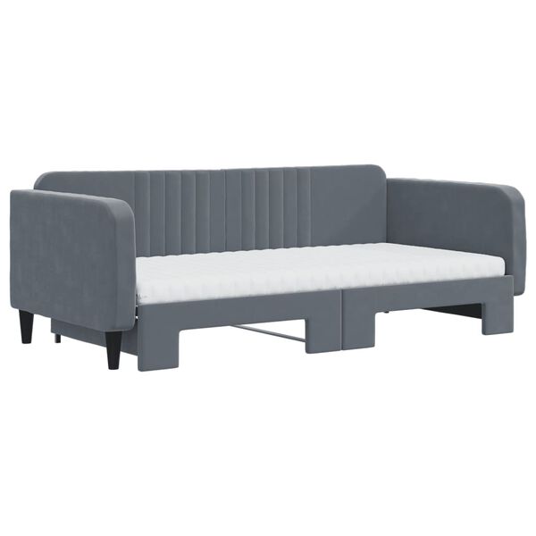vidaXL Sofa rozsuwana z materacami, ciemnoszara, 100x200 cm, aksamit