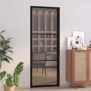 vidaXL Drzwi wewnętrzne, 76x201,5 cm, czarne, szkło ESG i aluminium