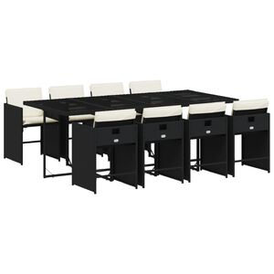 vidaXL 9-cz. zestaw mebli ogrodowych z poduszkami, czarny, rattan PE