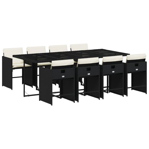 vidaXL 9-cz. zestaw mebli ogrodowych z poduszkami, czarny, rattan PE